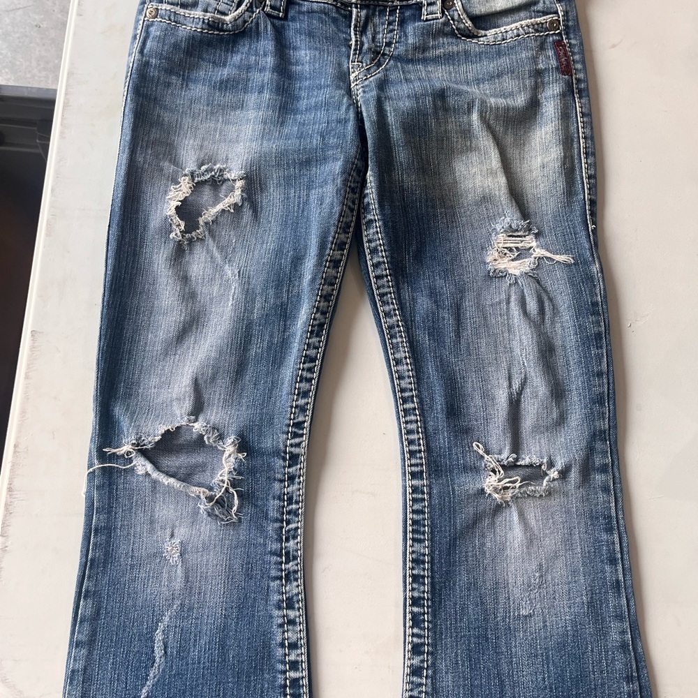 Silver Jeans Blue Straight Leg Vintage Distressed